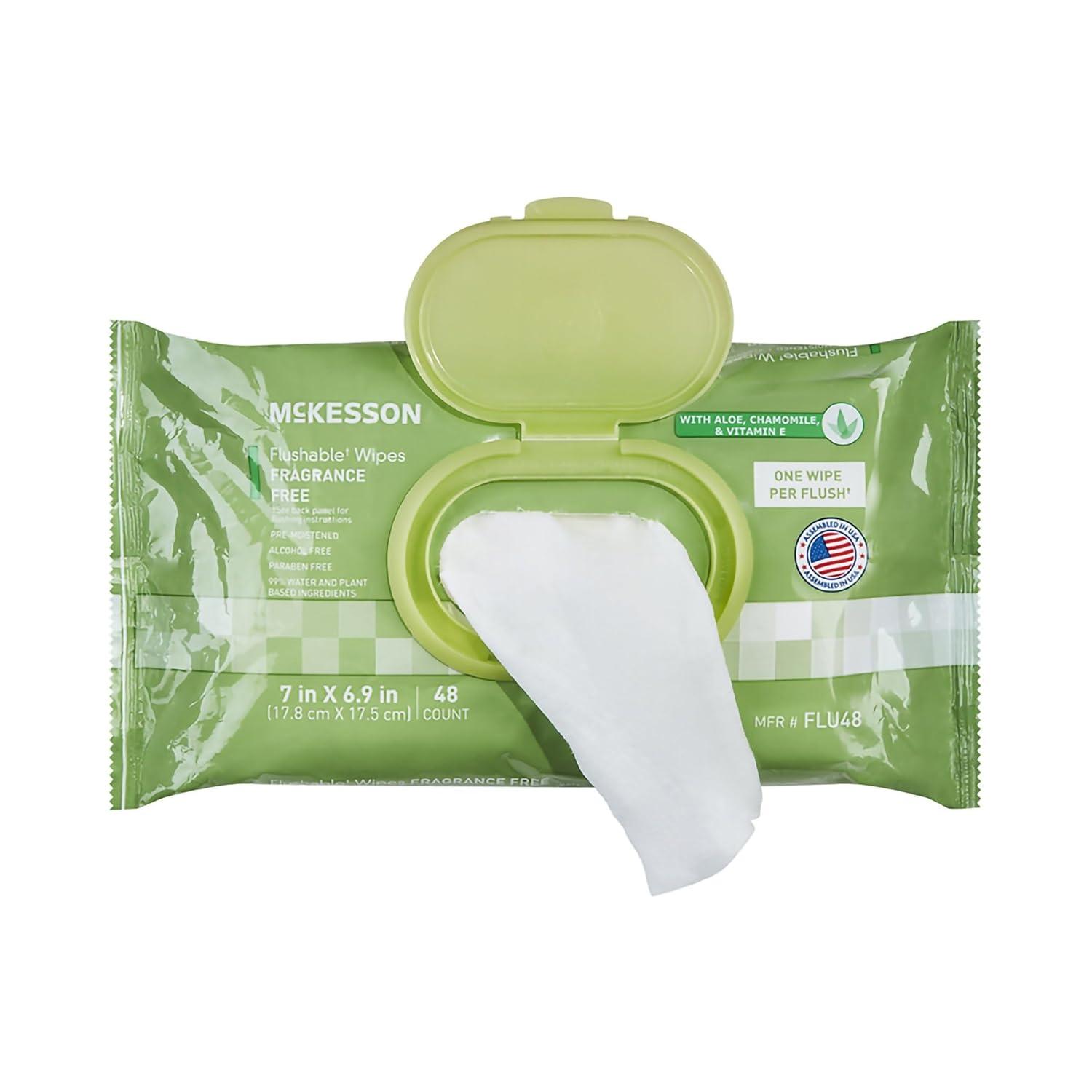 image:imageMcKesson Adult Flushable Wet Wipes 144 Count 3 Pack of 48 Aloe amp Vitamin E PlantBased Cleansing Wipes Unscented