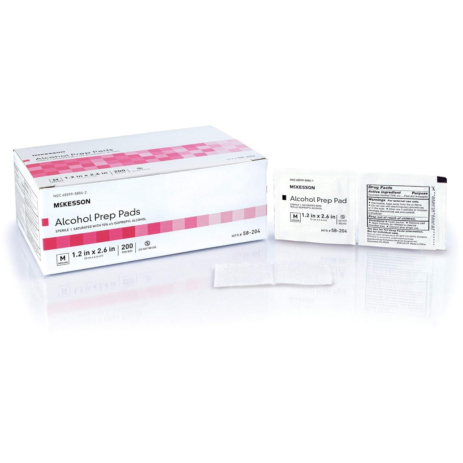 image:imageMcKesson Alcohol Prep Pads Pack of 200 70 Isopropyl Individually Wrapped Wipes Sterile MedicalGrade First Aid Medium1 Count Pack of 4000