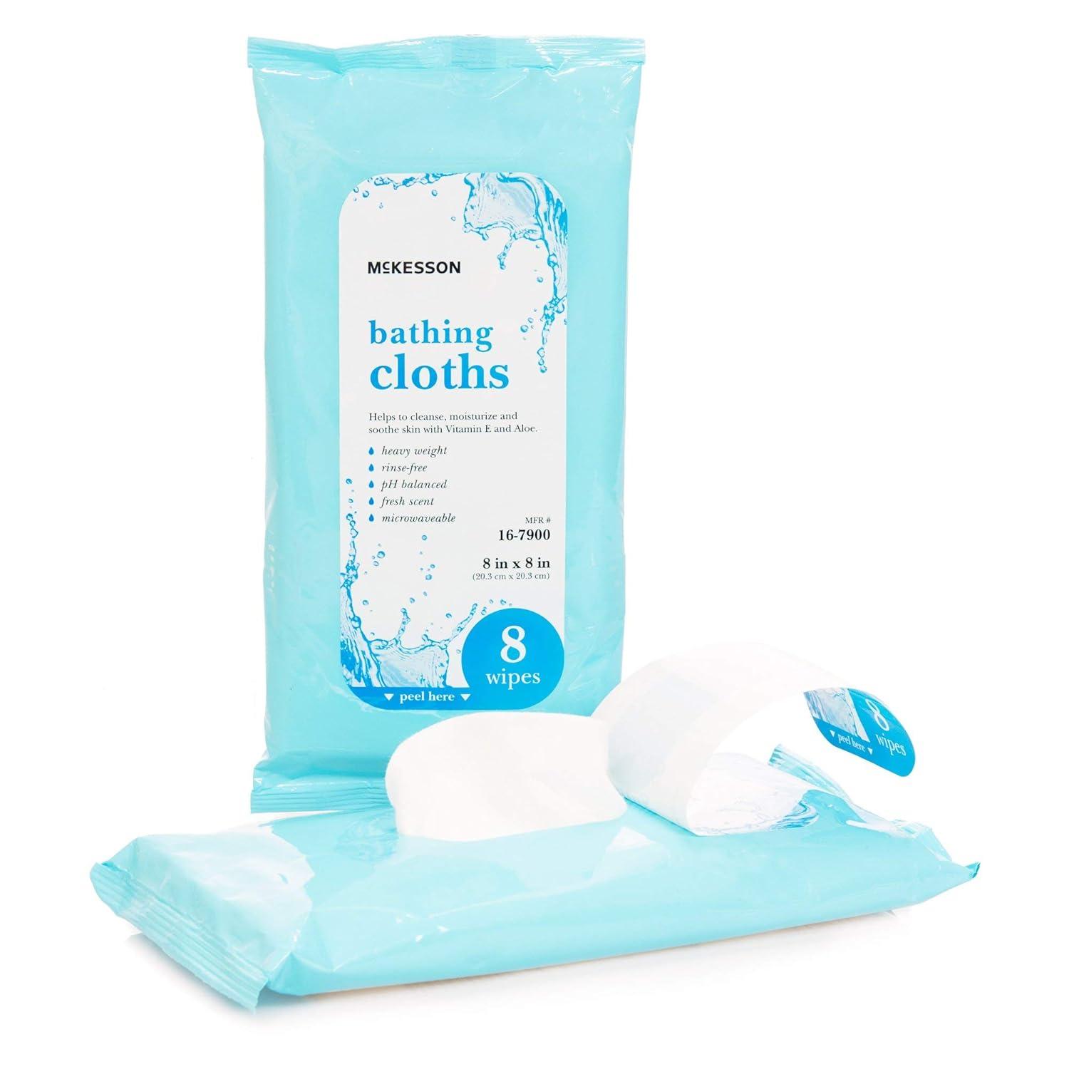 image:imageMcKesson Bathing Cloth with Aloe amp Vitamin E 8 Wipes No Rinse Shower amp Bathing Body Wipes for Adults amp Elderly Disposable Washcloths pH Balanced Fresh Scent