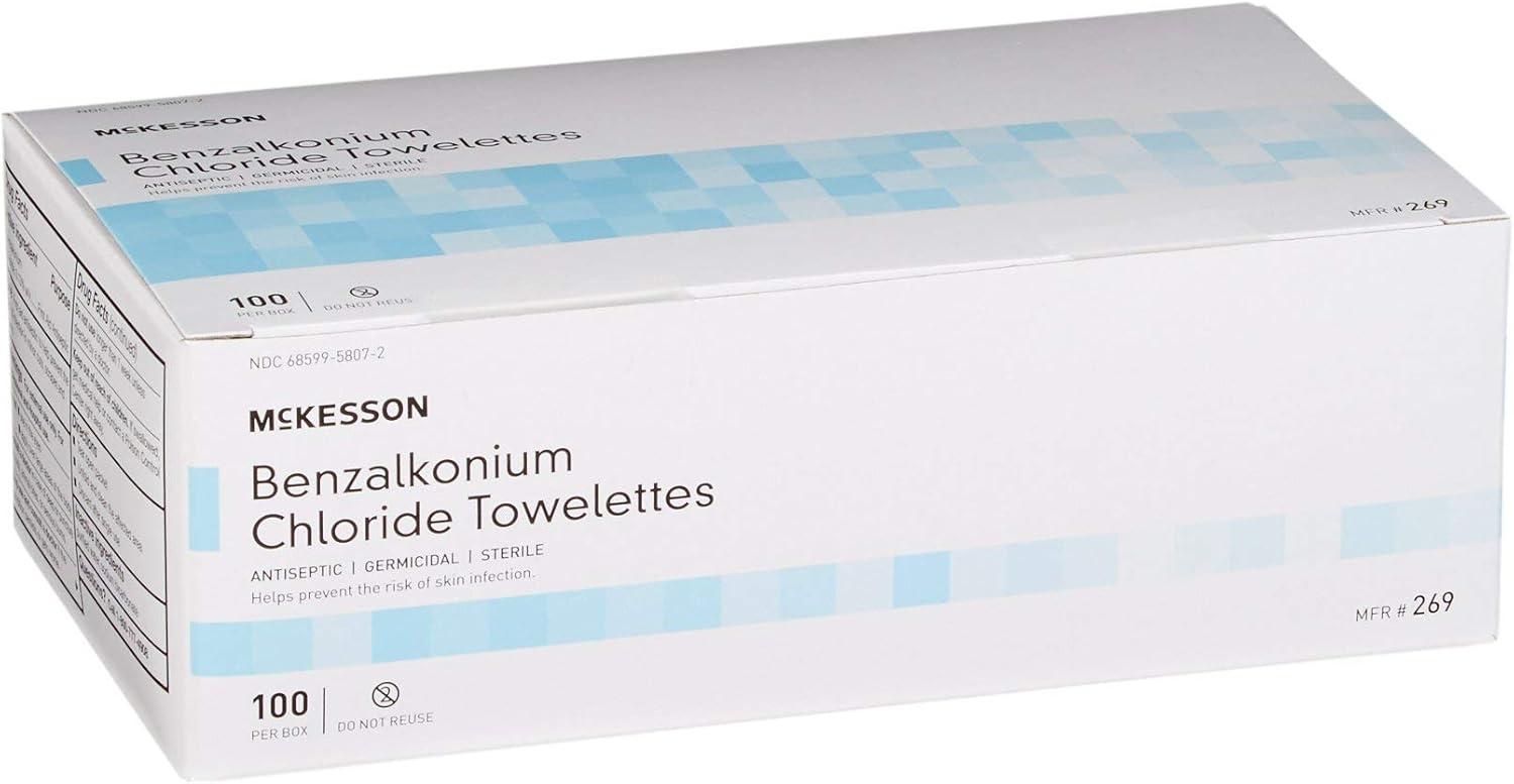 image:imageMcKesson Benzalkonium Chloride Towelettes Pack of 1000 First Aid Antiseptic Wipes Sterile Individual Wrapped1 Count Pack of 100