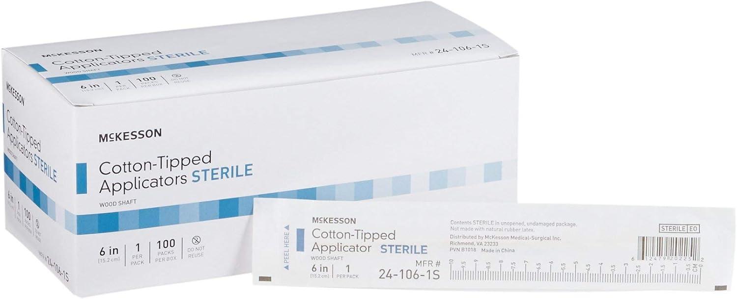 image:imageMcKesson Cotton Tipped Applicator 6 in 100 Count Long Sterile Medical Swabs Individually Wrapped Wood Shaft6 Inch Pack of 1
