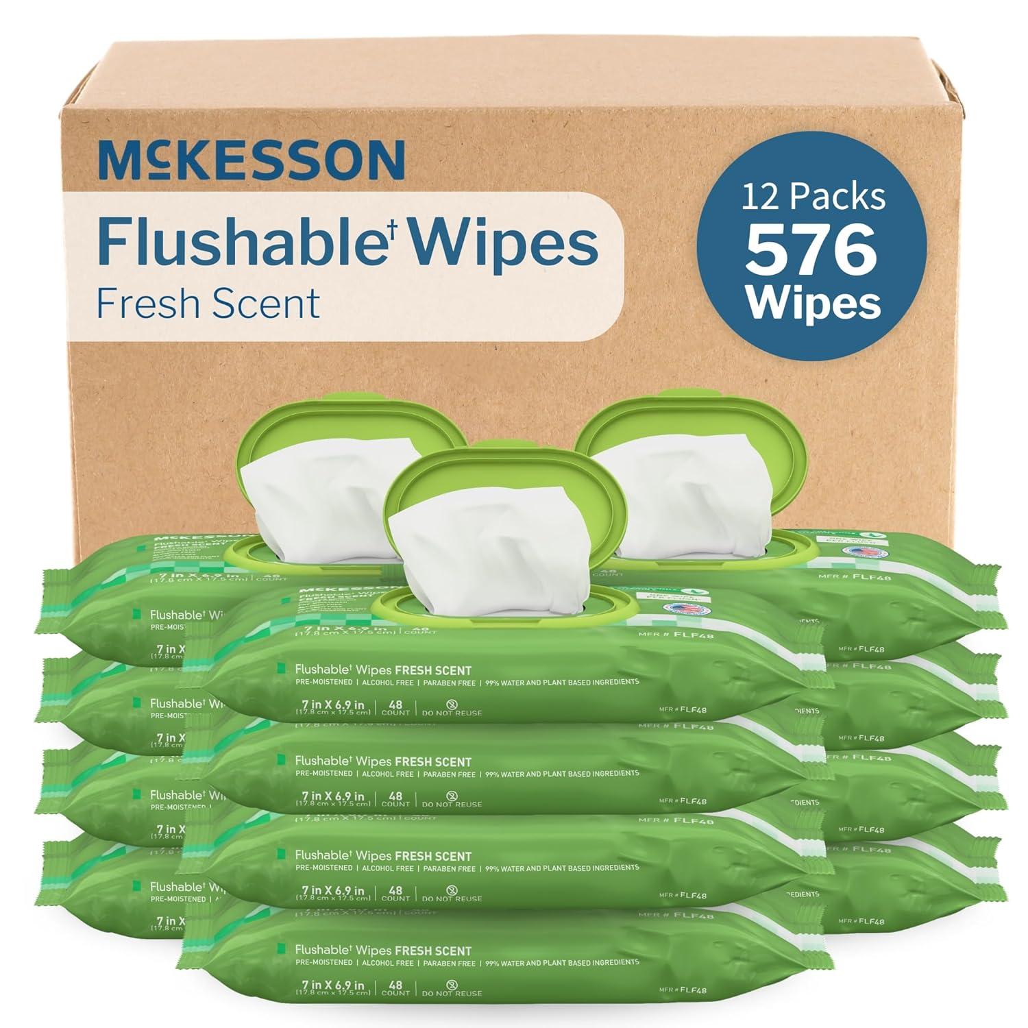 image:imageMcKesson Flushable Adult Wet Wipes 48 Wipes 1 Pack of 48 Aloe amp Vitamin E PlantBased Cleansing Wipes UnscentedScented