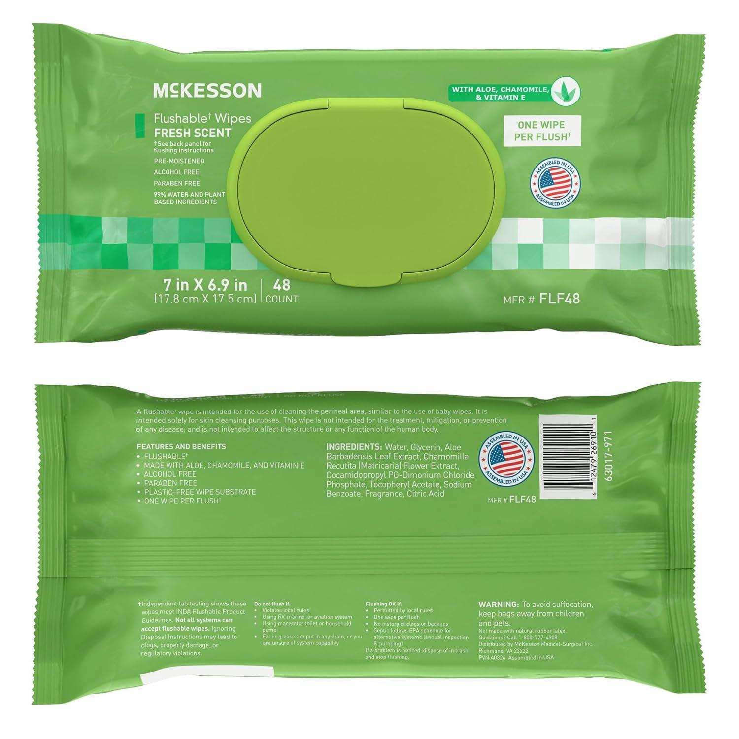image:imageMcKesson Flushable Adult Wet Wipes 48 Wipes 1 Pack of 48 Aloe amp Vitamin E PlantBased Cleansing Wipes UnscentedScented