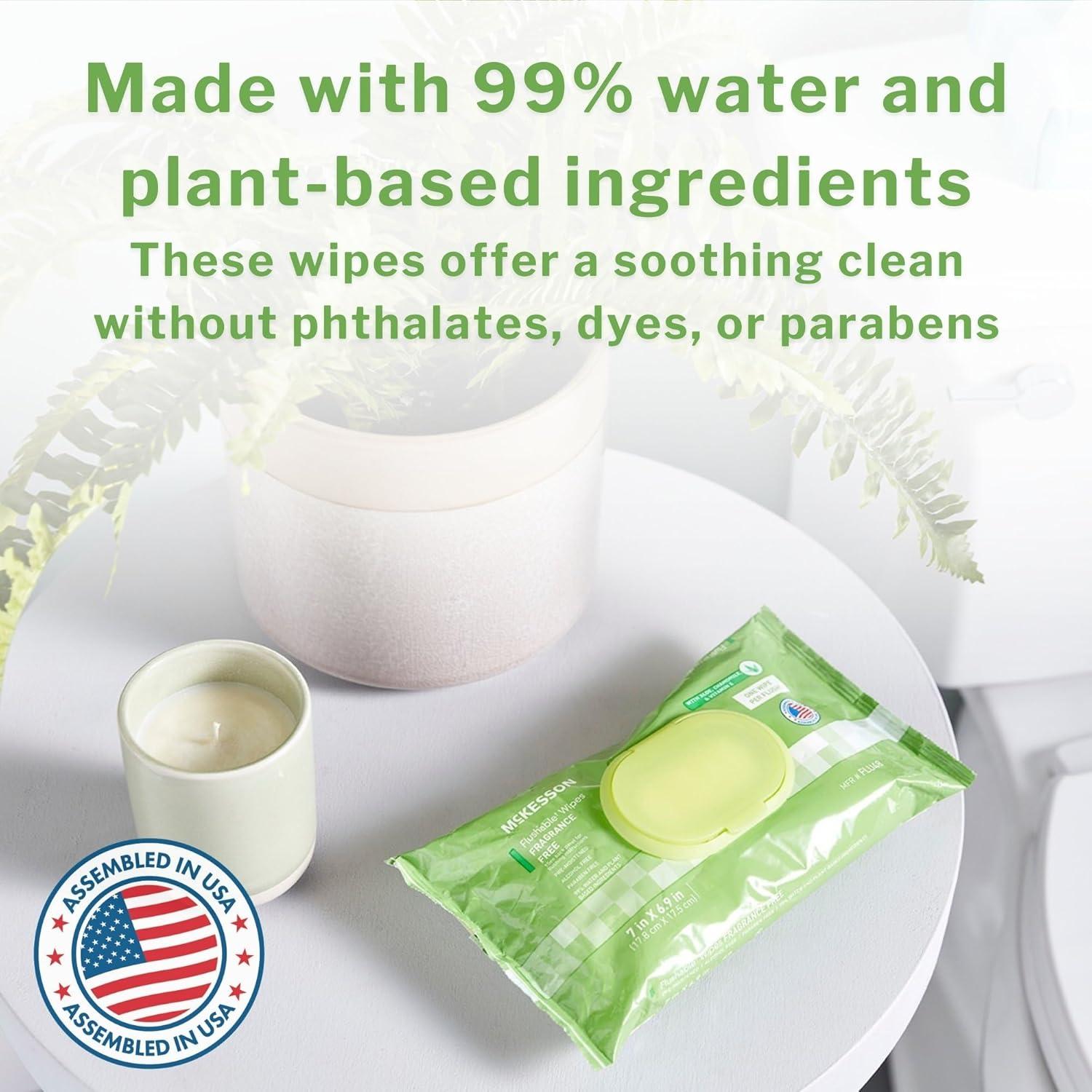 image:imageMcKesson Flushable Adult Wet Wipes 48 Wipes 1 Pack of 48 Aloe amp Vitamin E PlantBased Cleansing Wipes UnscentedScented