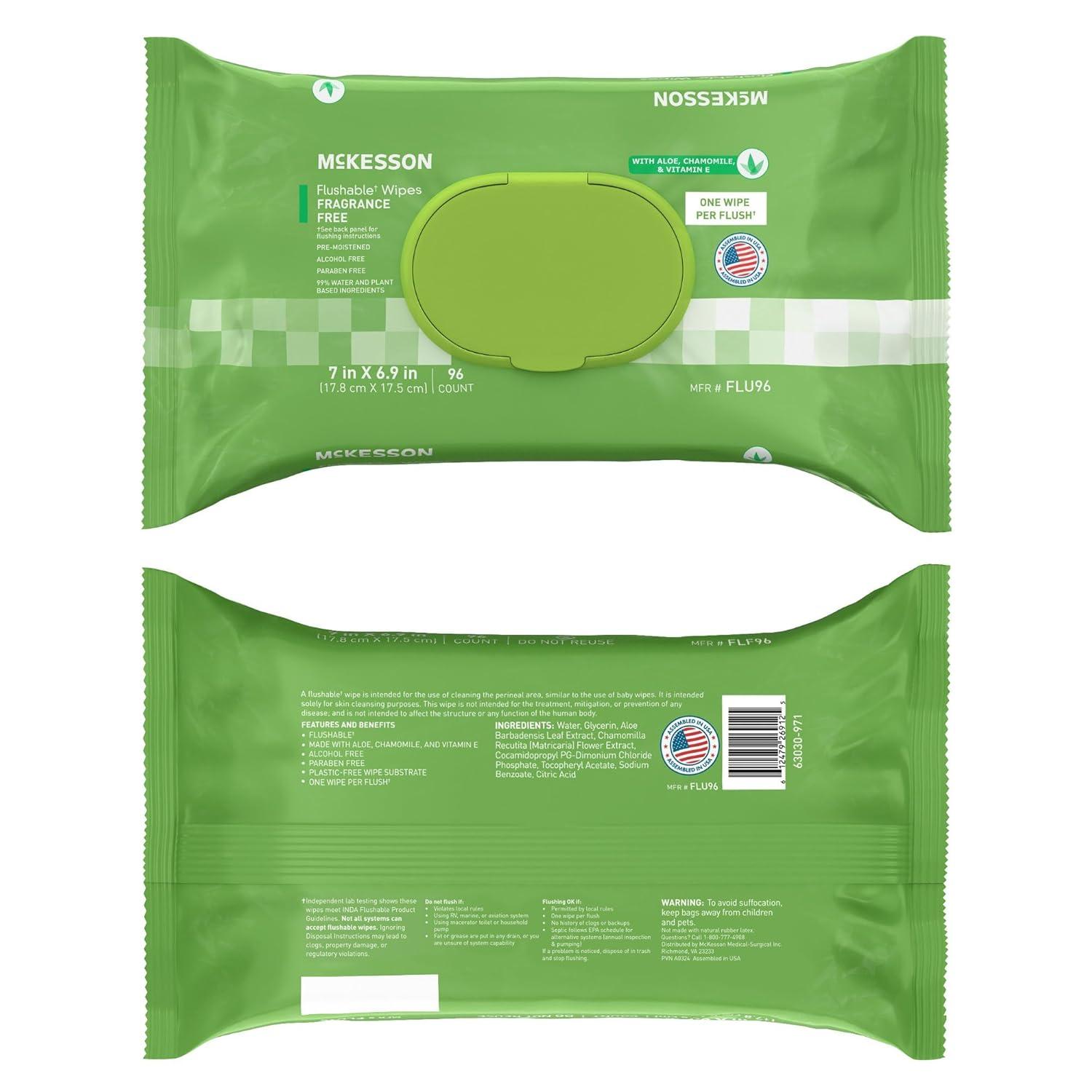 image:imageMcKesson Flushable Adult Wet Wipes 576 Wipes 6 Pack of 96 Aloe amp Vitamin E PlantBased Cleansing Wipes ScentedUnscented