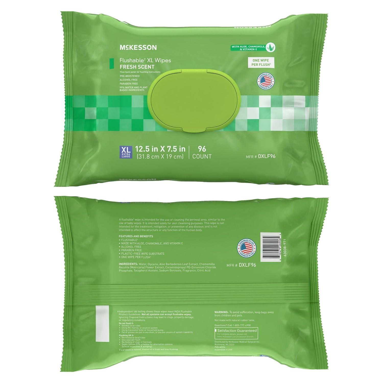 image:imageMcKesson Flushable Adult Wet Wipes XL 288 Wipes 3 Pack of 96 Aloe amp Vitamin E PlantBased Cleansing Wipes Scented Extra LargeScented