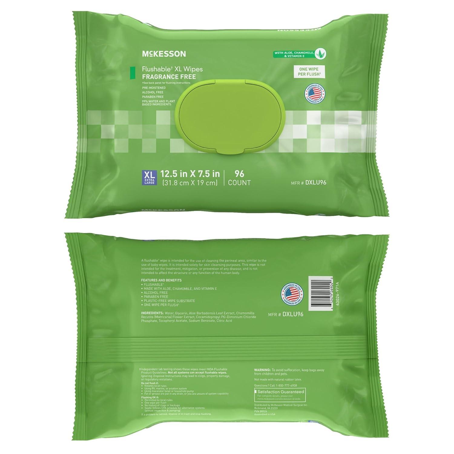 image:imageMcKesson Flushable Adult Wet Wipes XL 288 Wipes 3 Pack of 96 Aloe amp Vitamin E PlantBased Cleansing Wipes Scented Extra LargeUnscented