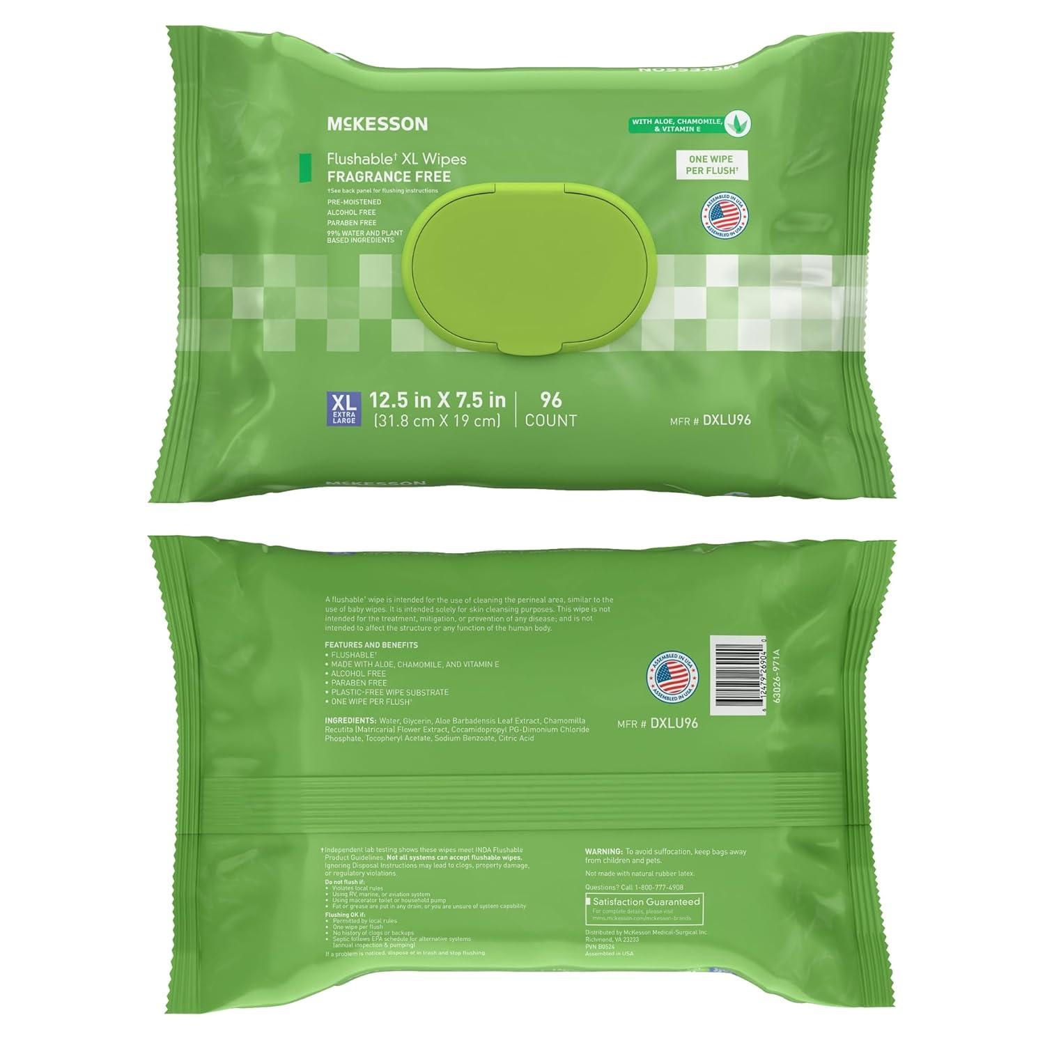 image:imageMcKesson Flushable Adult Wet Wipes XL 288 Wipes 3 Pack of 96 Aloe amp Vitamin E PlantBased Cleansing Wipes Scented Extra LargeUnscented