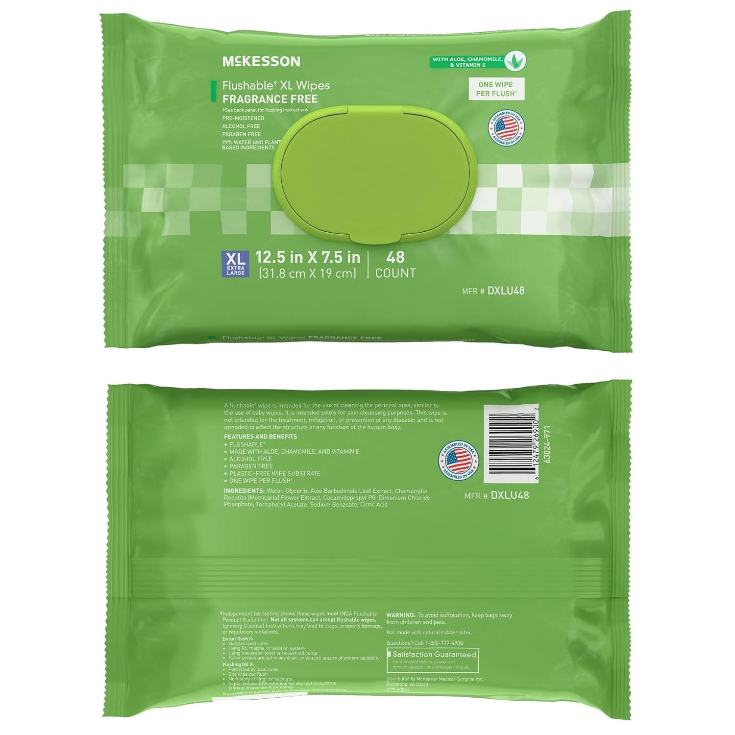 image:imageMcKesson Flushable Adult Wet Wipes XL 288 Wipes 6 Pack of 48 Aloe amp Vitamin E PlantBased Cleansing Wipes Unscented Extra Large