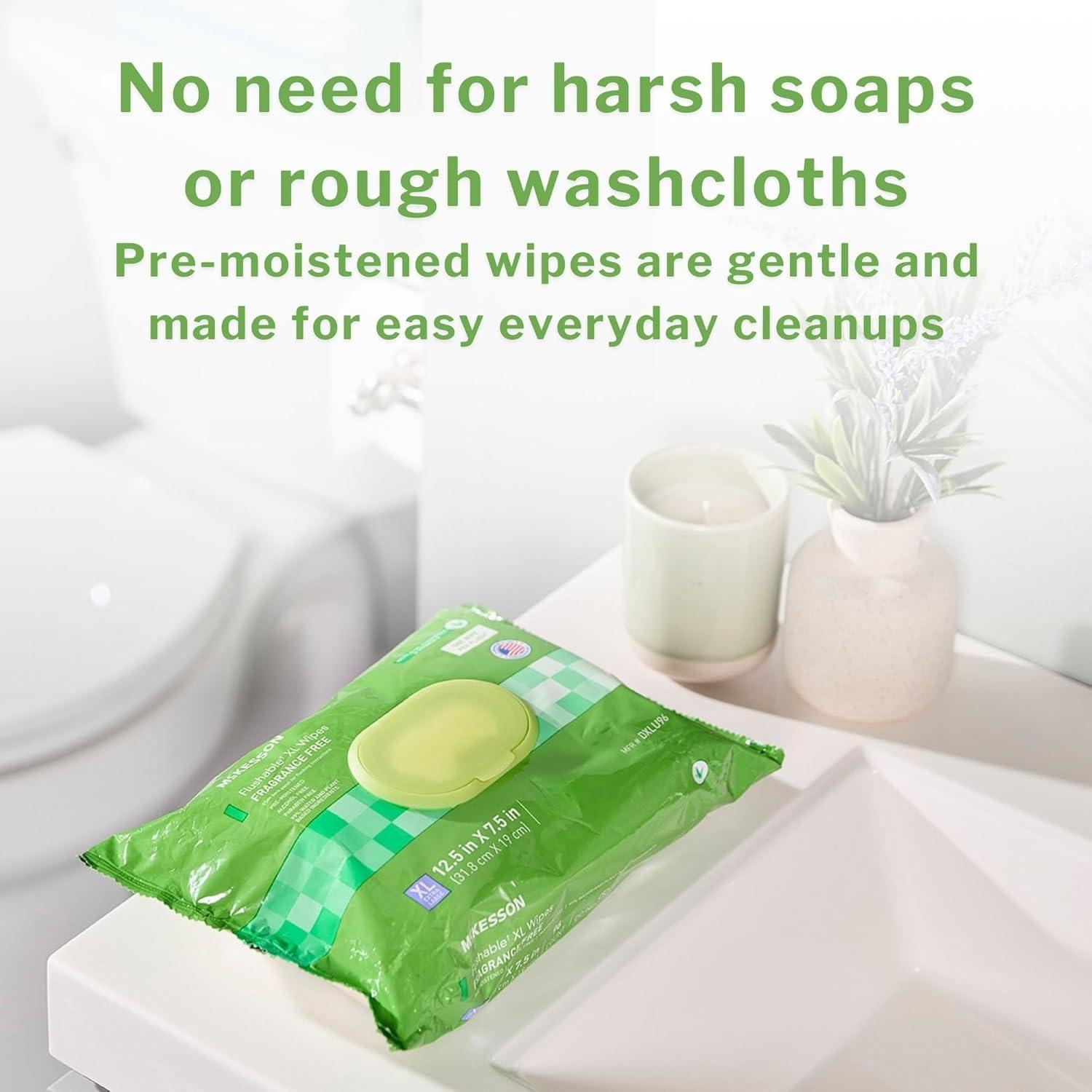 image:imageMcKesson Flushable Adult Wet Wipes XL 576 Wipes 12 Pack of 48 Aloe amp Vitamin E PlantBased Cleansing Wipes Unscented Extra Large48 Count Pack of 1