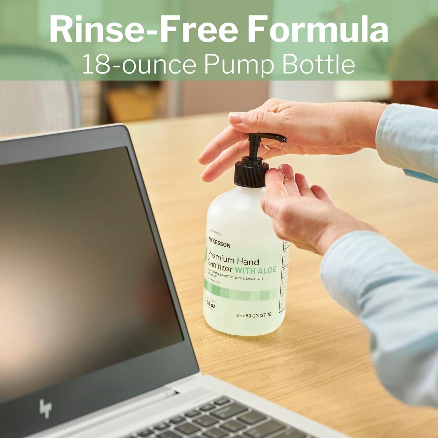 image:imageMcKesson Hand Sanitizer with Aloe 18 oz Pump Bottle Pack of 12 Bulk 70 Ethyl Alcohol Spring Water Scent NoRinse Gel with Vitamin E and Moisturizers MedicalGrade Sanitizer18 Fl Oz Pack of 2