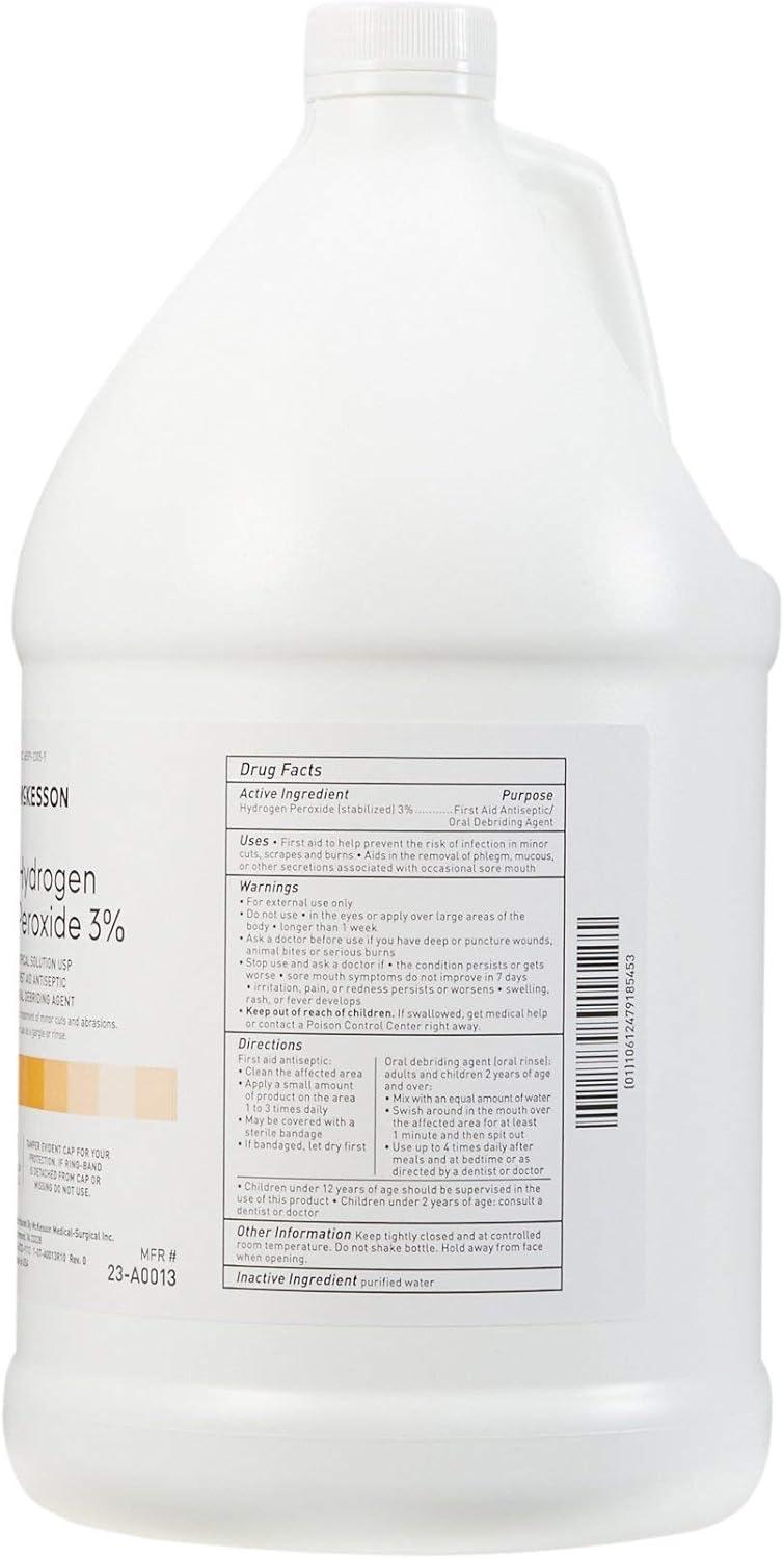 image:imageMcKesson Hydrogen Peroxide 3 1 Gallon Pack of 1 Topical Solution USP First Aid Antiseptic Oral Debriding Agent128 Fl Oz Pack of 1