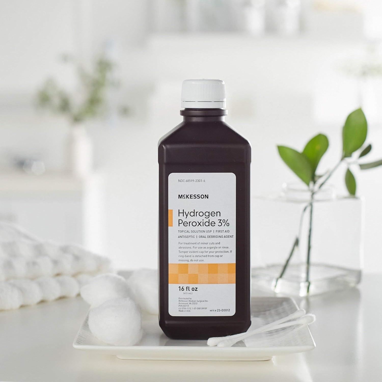 image:imageMcKesson Hydrogen Peroxide 3 1 Gallon Pack of 1 Topical Solution USP First Aid Antiseptic Oral Debriding Agent16 Fl Oz Pack of 12