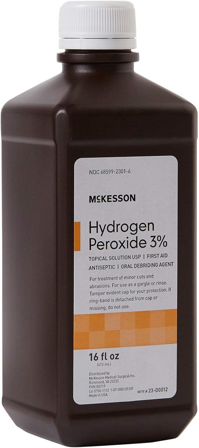 image:imageMcKesson Hydrogen Peroxide 3 1 Gallon Pack of 1 Topical Solution USP First Aid Antiseptic Oral Debriding Agent16 Fl Oz Pack of 12