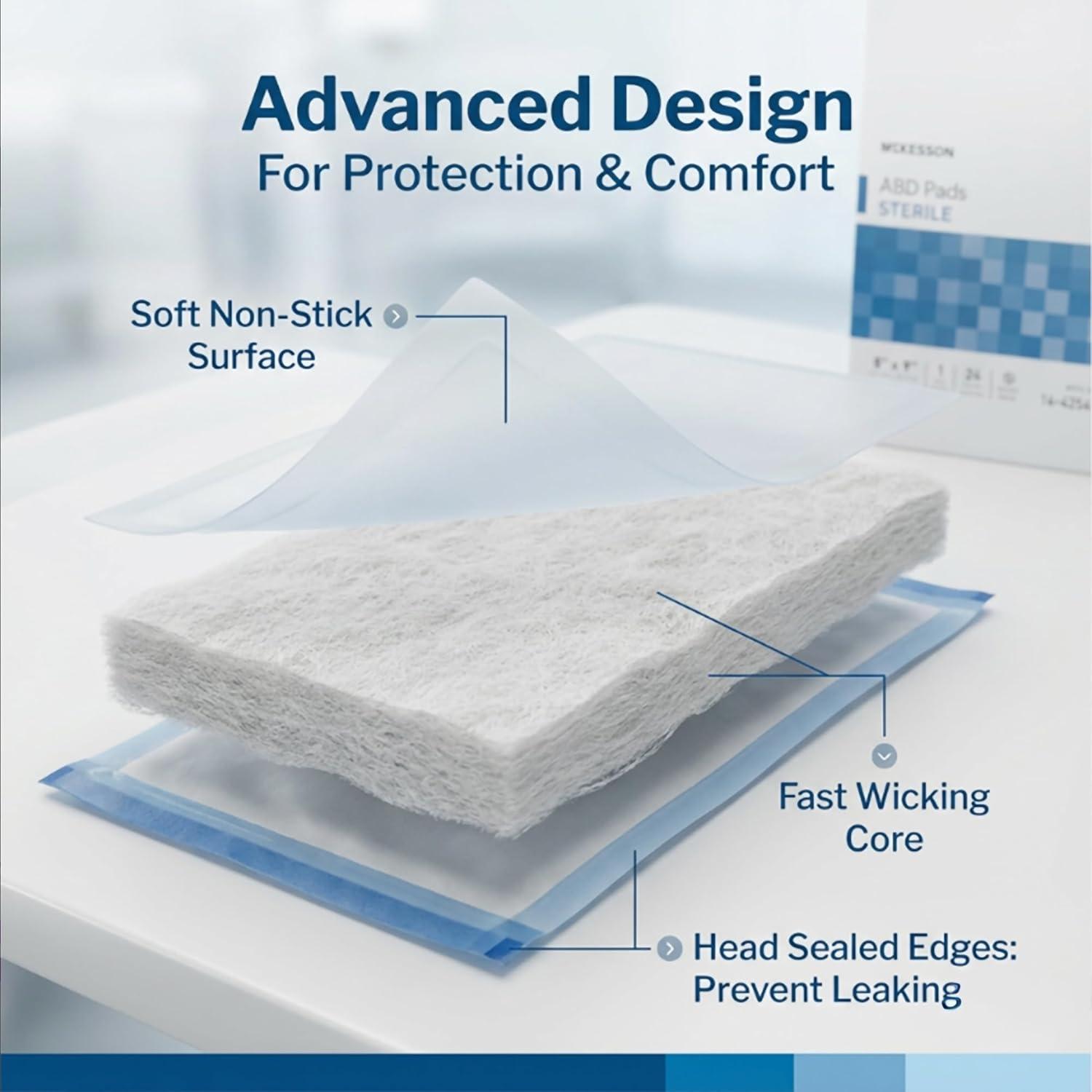 image:imageMcKesson Sterile ABD Pads 8 x 10 in 48 Count Abdominal Pads for Wound Care Non Stick Gauze Dressing Surgical Absorbent Pad for Drainage and PostOp Use8 x 10 Inch