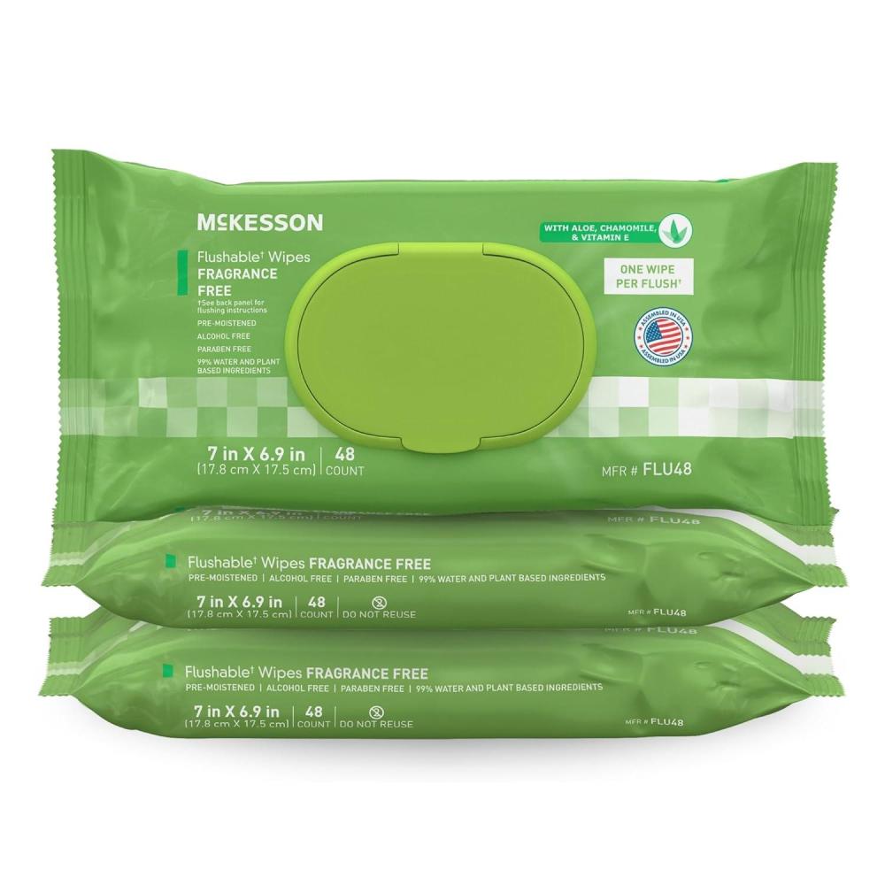 image:imageMcKesson Adult Flushable Wet Wipes 144 Count 3 Pack of 48 Aloe amp Vitamin E PlantBased Cleansing Wipes Unscented