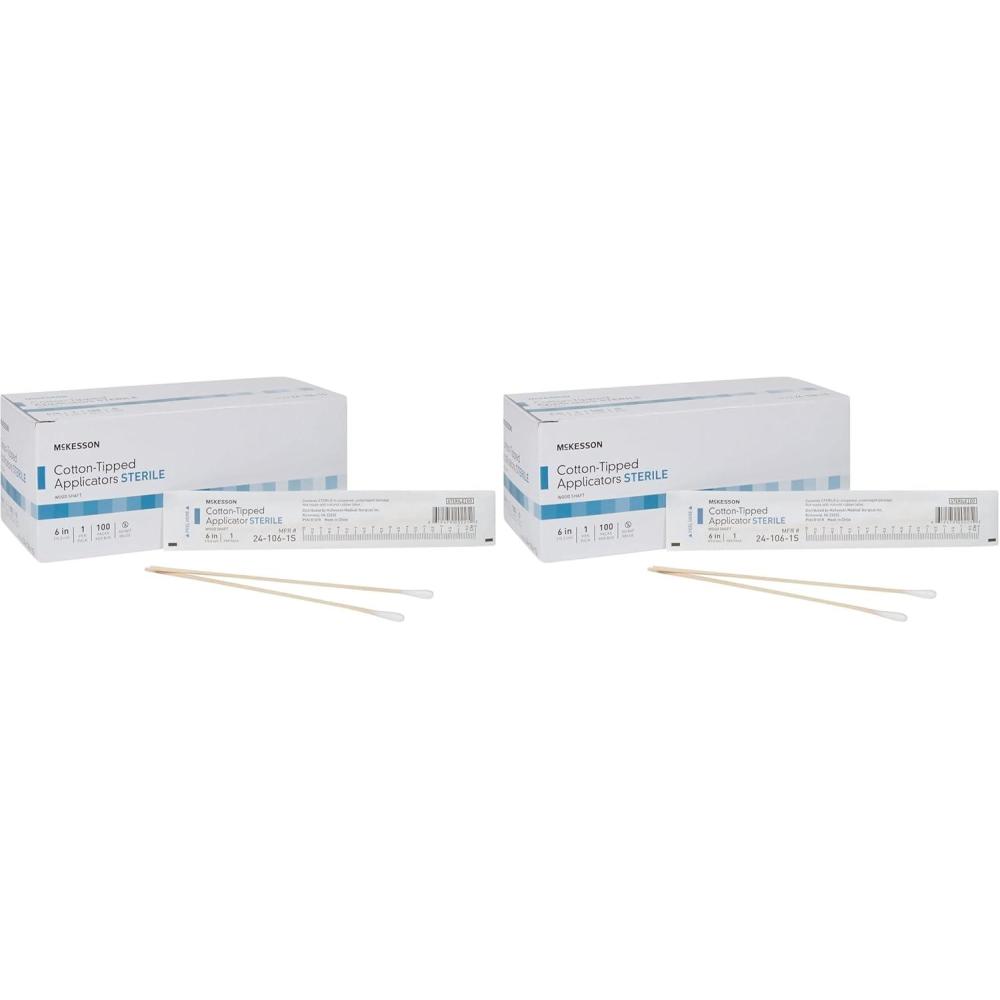 image:imageMcKesson Cotton Tipped Applicator 6 in 100 Count Long Sterile Medical Swabs Individually Wrapped Wood Shaft6 Inch Pack of 2