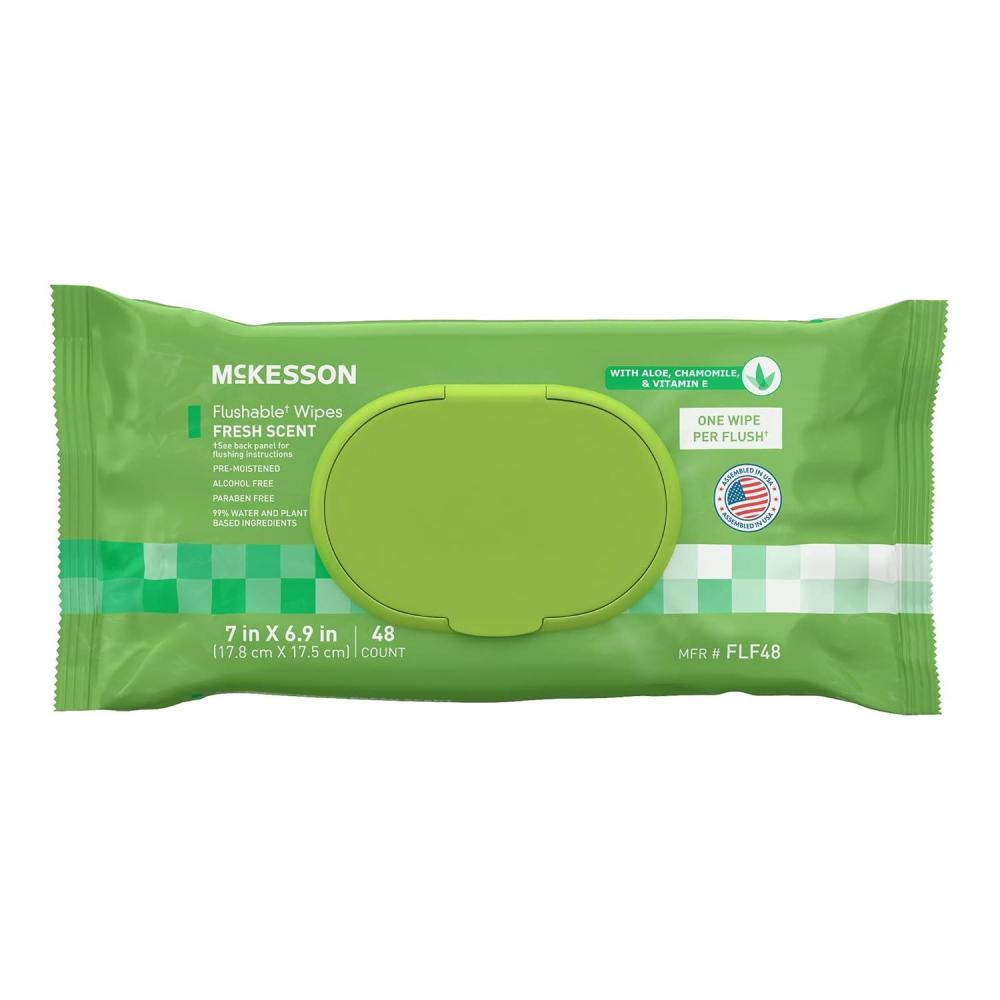 image:imageMcKesson Flushable Adult Wet Wipes  48 Wipes 1 Pack of 48  Aloe amp Vitamin E PlantBased Cleansing Wipes UnscentedScented