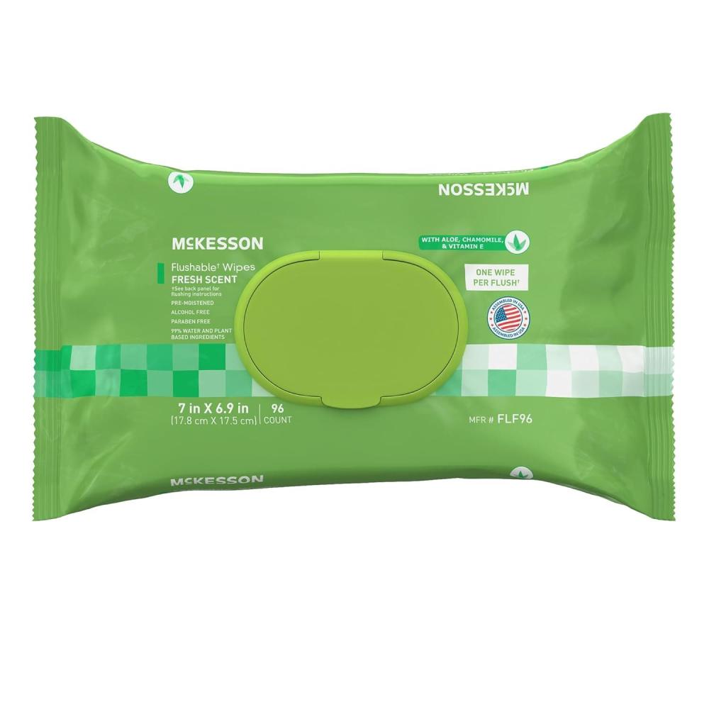 image:imageMcKesson Flushable Adult Wet Wipes 576 Wipes 6 Pack of 96 Aloe amp Vitamin E PlantBased Cleansing Wipes ScentedScented