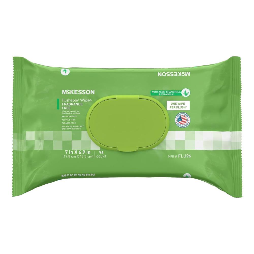 image:imageMcKesson Flushable Adult Wet Wipes  576 Wipes 6 Pack of 96  Aloe amp Vitamin E PlantBased Cleansing Wipes ScentedUnscented