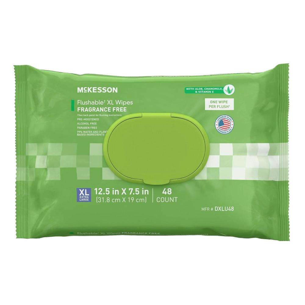 image:imageMcKesson Flushable Adult Wet Wipes XL 576 Wipes 12 Pack of 48 Aloe amp Vitamin E PlantBased Cleansing Wipes Unscented Extra Large48 Count Pack of 1