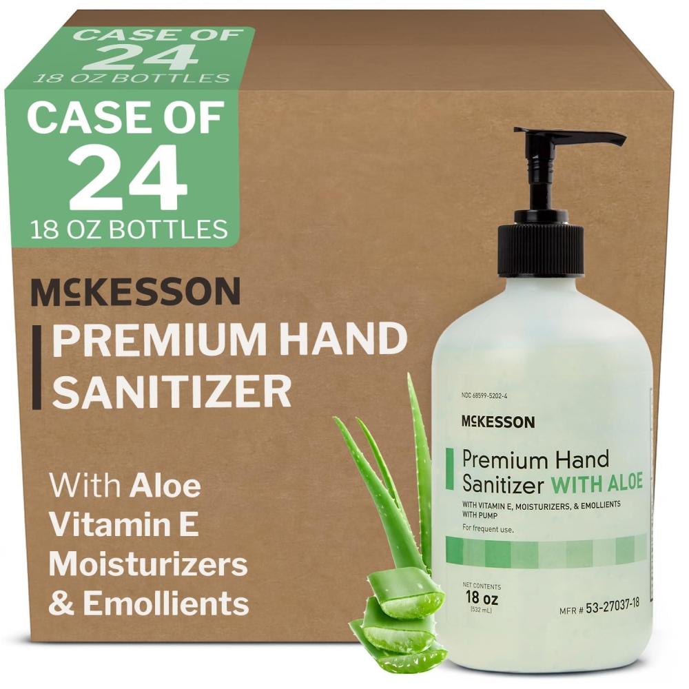 image:imageMcKesson Hand Sanitizer with Aloe 18 oz Pump Bottle Pack of 12 Bulk 70 Ethyl Alcohol Spring Water Scent NoRinse Gel with Vitamin E and Moisturizers MedicalGrade Sanitizer1 Ounce Pack of 12