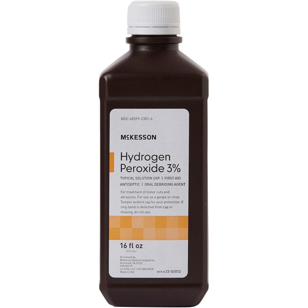 image:imageMcKesson Hydrogen Peroxide 3 1 Gallon Pack of 1 Topical Solution USP First Aid Antiseptic Oral Debriding Agent16 Fl Oz Pack of 1