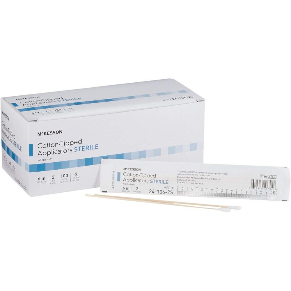 image:imageMcKesson Sterile Cotton Tipped Applicators 6 Inch Box of 200 Medical Cotton Swabs for Wound Care Cleaning and Application Wooden Shaft Disposable