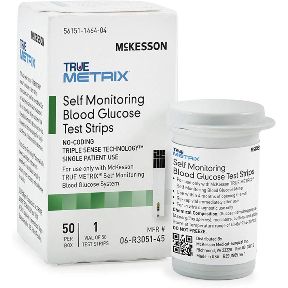 image:imageMcKesson True METRIX Blood Glucose Test Strips for Diabetes 100 Strips SelfMonitoring System1 Count Pack of 150