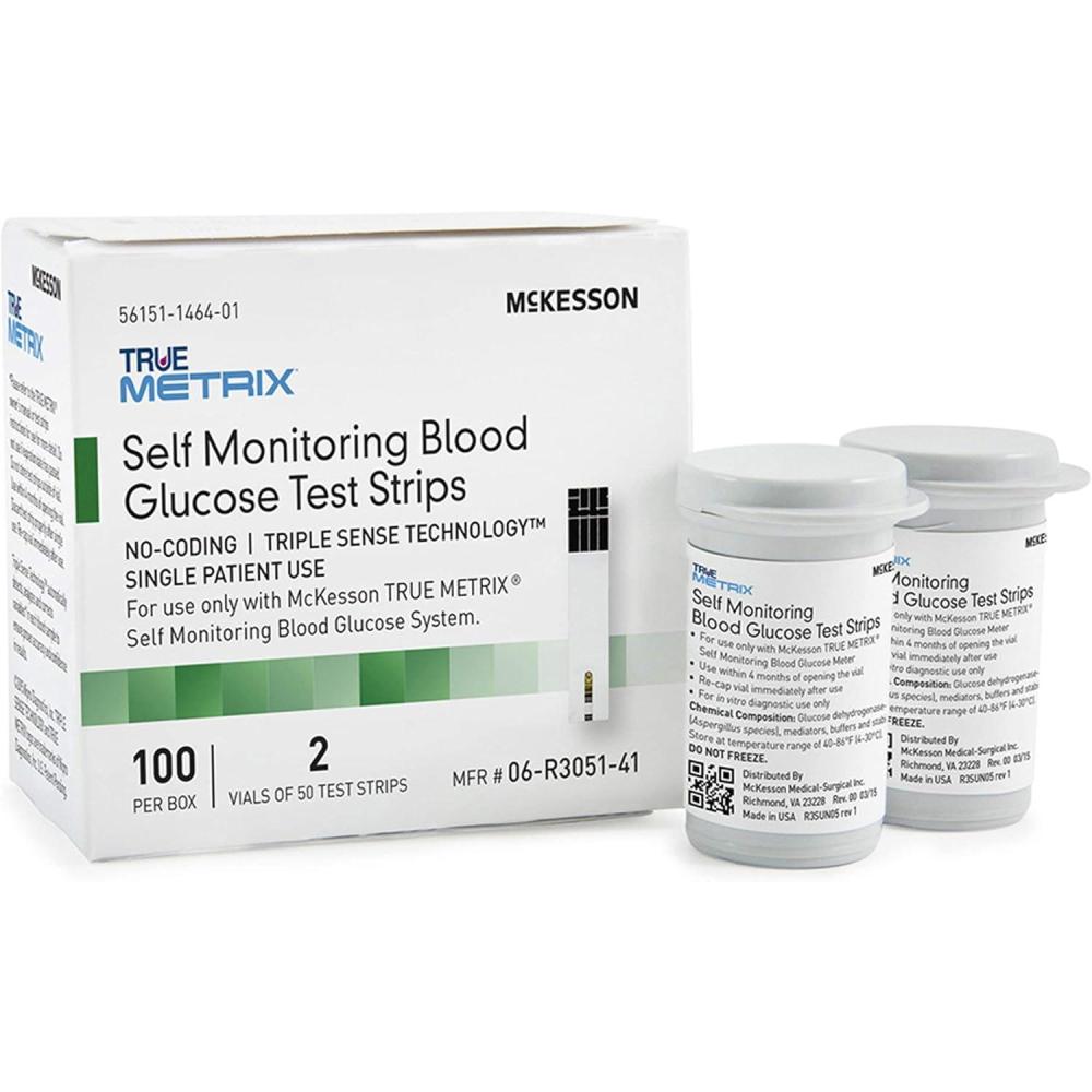 image:imageMcKesson True METRIX Blood Glucose Test Strips for Diabetes 100 Strips SelfMonitoring System1 Count Pack of 400
