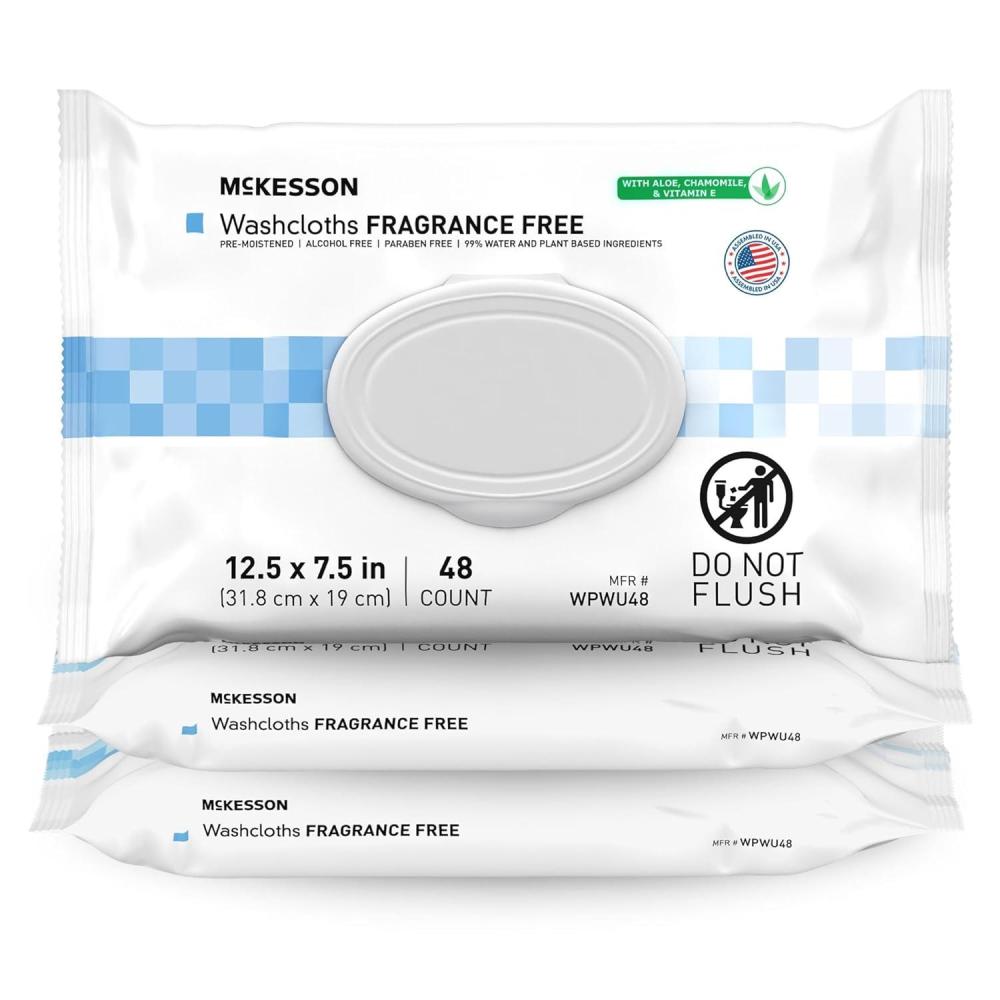 image:imageMcKesson Washcloth Wipes for Adults Unscented 3 Pack 144 Washcloths Disposable Wash Cloths for Body  FragranceFree NoRinse Formula  Good for Incontinence and Elderly  48 Wipes Per Pack