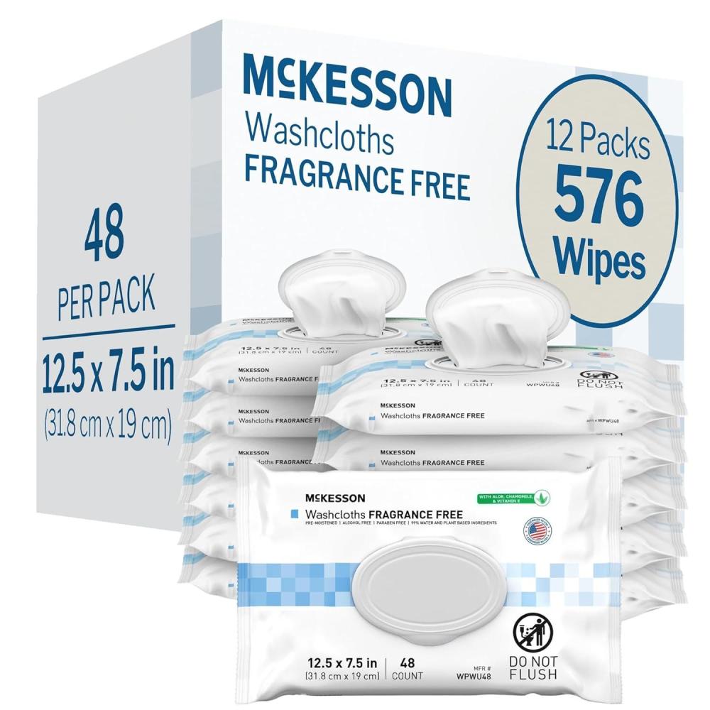image:imageMcKesson Washcloth Wipes for Adults Unscented 6 Pack 288 Washcloths Disposable Wash Cloths for Body FragranceFree NoRinse Formula Good for Incontinence and Elderly 48 Wipes Per Pack48 Count Pack of 12