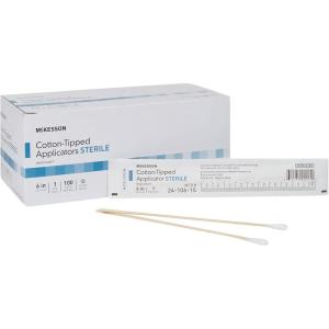 McKesson Cotton Tipped Applicator, 6 in [100 Count] Long Sterile Medical Swabs, Individually Wrapped, Wood Shaft(100 Count (Pack of 4))