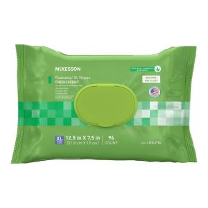 McKesson Flushable* Adult Wet Wipes XL – 288 Wipes (3 Pack of 96) – Aloe & Vitamin E, Plant-Based Cleansing Wipes, Scented, Extra Large(Scented)