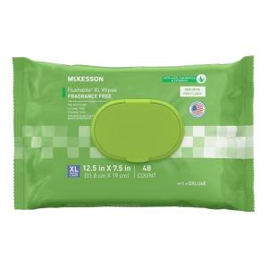 McKesson Flushable* Adult Wet Wipes XL – 576 Wipes (12 Pack of 48) – Aloe & Vitamin E, Plant-Based Cleansing Wipes, Unscented, Extra Large(48 Count (Pack of 1))