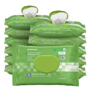 McKesson Flushable* Adult Wet Wipes XL – 576 Wipes (12 Pack of 48) – Aloe & Vitamin E, Plant-Based Cleansing Wipes, Unscented, Extra Large(48 Count (Pack of 12))
