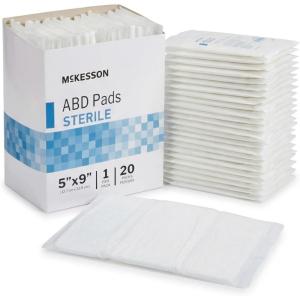 McKesson Sterile Abdominal- ABD Pads | 20-Pack, 5 x 9 Inches | Extra Absorbent & Thick, Individually Wrapped Wound Dressing, First AId Pads | Surgical-Grade, Nonstick- for Heavy Leakage, Post Op(5×9 Inch (120 Pads))
