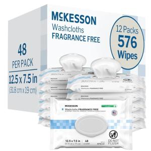 McKesson Washcloth Wipes for Adults, Unscented (6 Pack, 288 Washcloths) Disposable Wash Cloths for Body – Fragrance-Free No-Rinse Formula – Good for Incontinence and Elderly – 48 Wipes Per Pack(48 Count (Pack of 12))