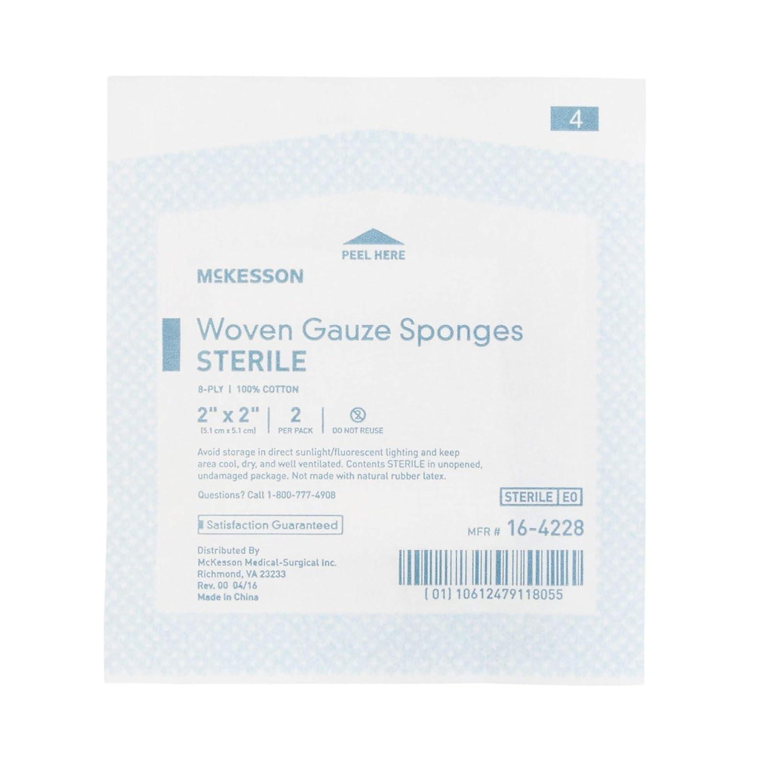 image:imageMcKesson 8Ply Sterile Gauze Sponges 2 x 2 2 Counts per Pack 1500 Packs Total 3000 Sterile Gauze Sponges