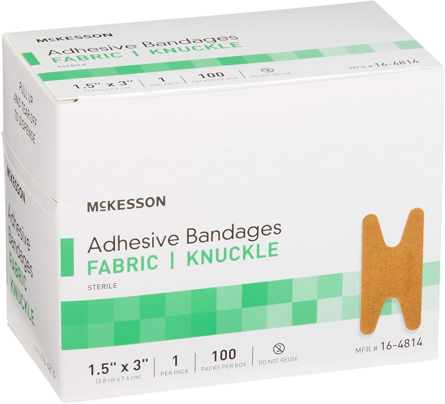 image:imageMcKesson Adhesive Bandages Sterile Fabric Knuckle 1 12 in x 3 in 100 Count 1 Pack15x3 Inch Pack of 100