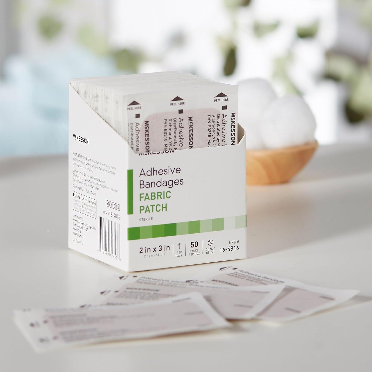 image:imageMcKesson Adhesive Bandages Sterile Fabric Patch 2 in x 3 in 50 Count 1 Pack