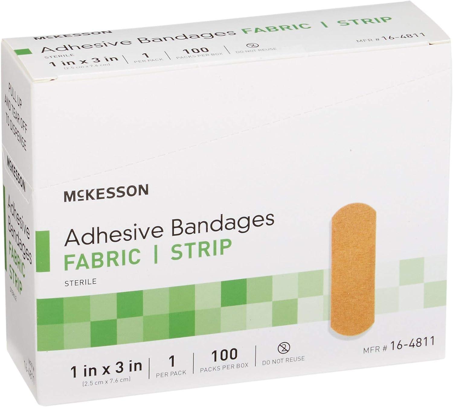 image:imageMcKesson Adhesive Bandages Sterile Fabric Strip 1 in x 3 in 100 Count 24 Packs 2400 Total1 X 3 Inch 200 Count