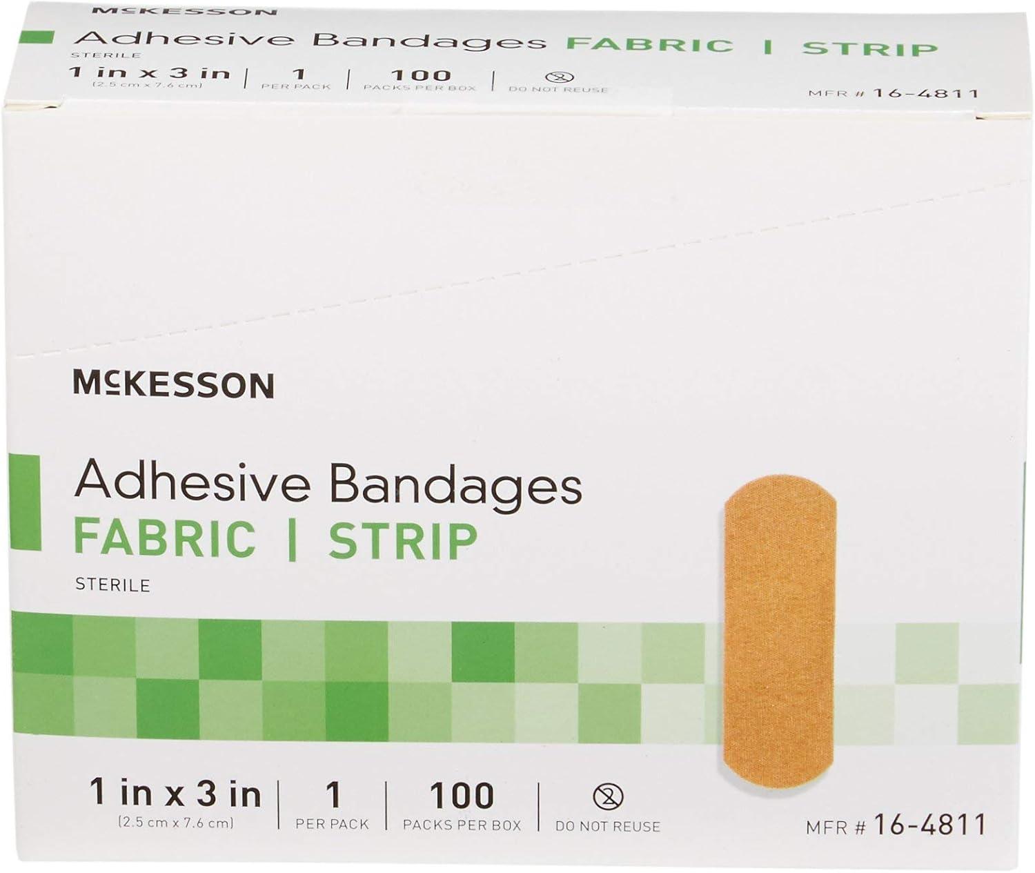 image:imageMcKesson Adhesive Bandages Sterile Fabric Strip 1 in x 3 in 100 Count 3 Packs 300 Total