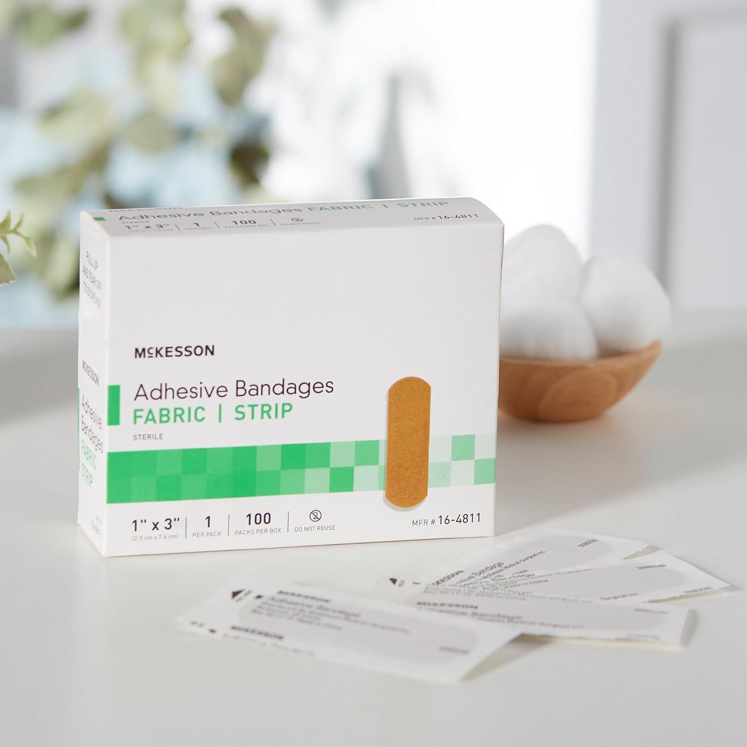image:imageMcKesson Adhesive Bandages Sterile Fabric Strip 1 in x 3 in 100 Count 3 Packs 300 Total