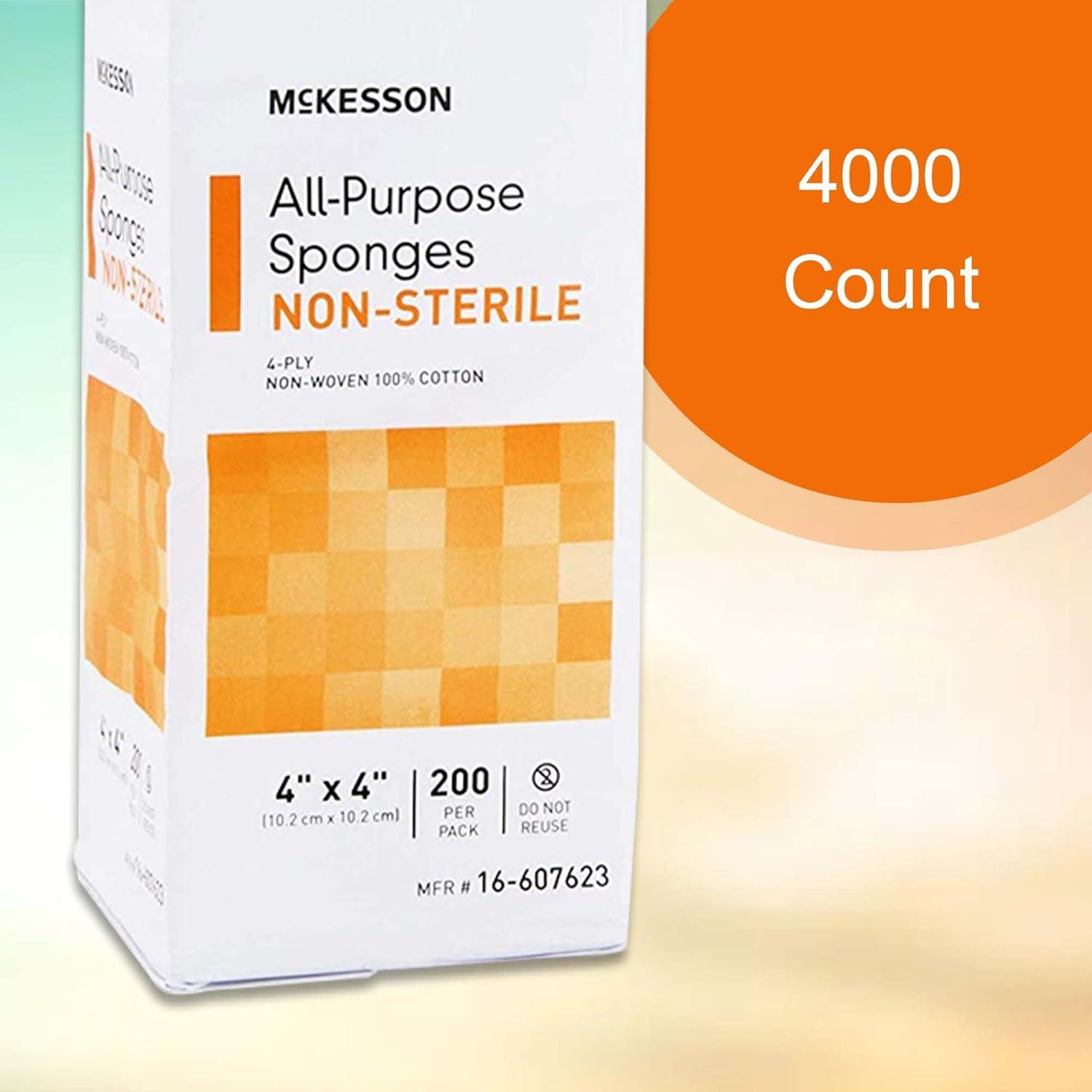 image:imageMcKesson All Purpose Sponges NonSterile 4Ply 100 Cotton 2 in x 2 in 200 per Pack 40 Packs 8000 Total4 X 4 Inch 4000 Count