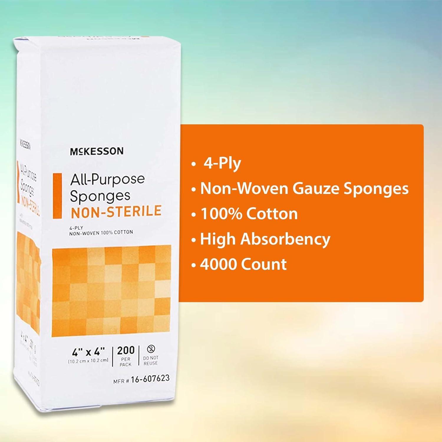 image:imageMcKesson All Purpose Sponges NonSterile 4Ply 100 Cotton 2 in x 2 in 200 per Pack 40 Packs 8000 Total4 X 4 Inch 4000 Count