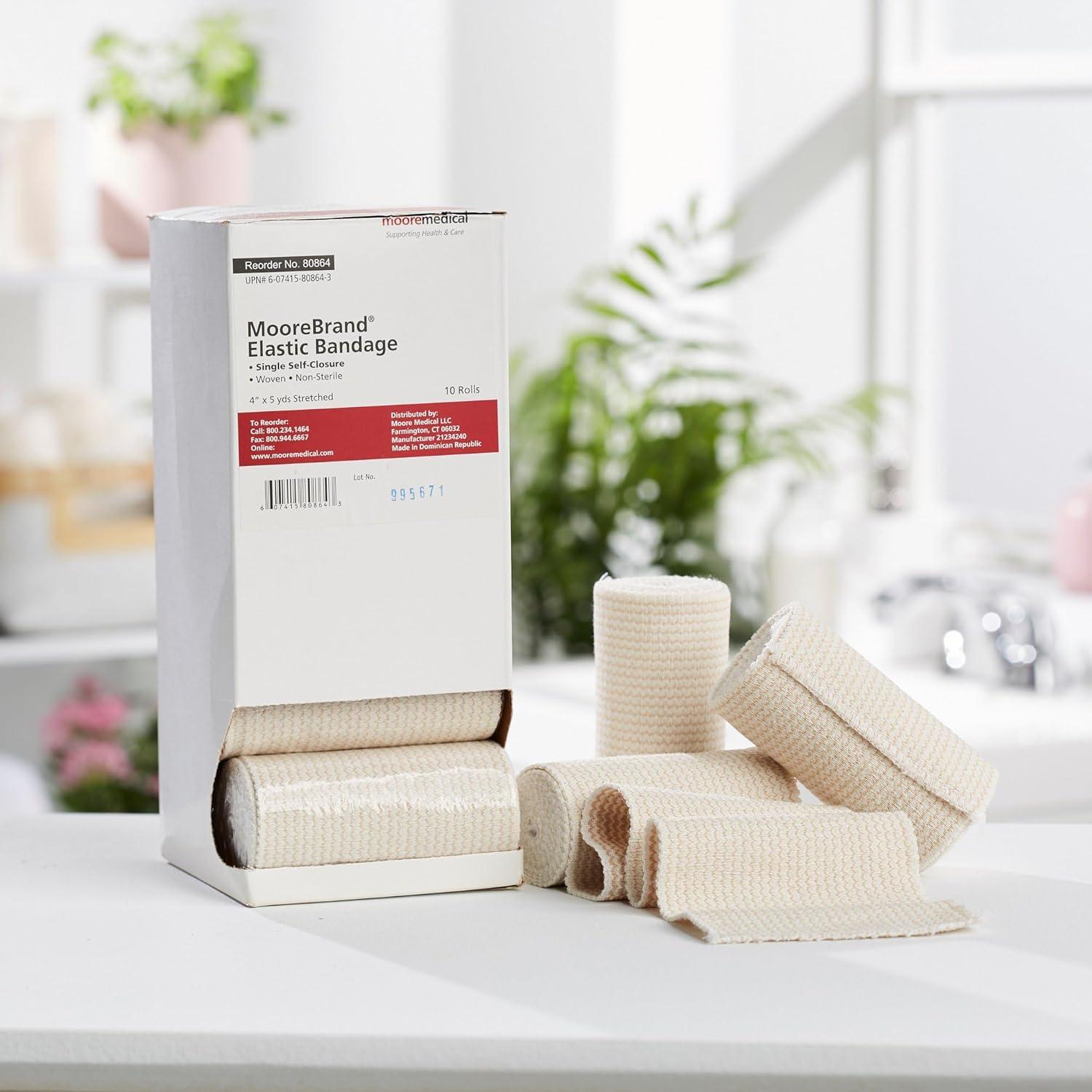 image:imageMcKesson Elastic Bandage Standard Compression Wrap with Hook and Loop Closure Tan NonSterile Compression Bandage for Sprains and Strains 4 in x 4 12 yd 10 Count 1 Pack