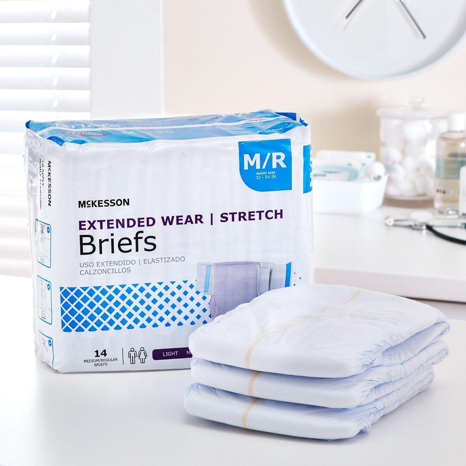 image:imageMcKesson Extended Wear Stretch Briefs 56 Count Size LXL 4866 in Overnight Adult Diapers with Tabs Maximum Absorbency Unisex Disposable Incontinence Briefs for Men and WomenMedium 14 Count