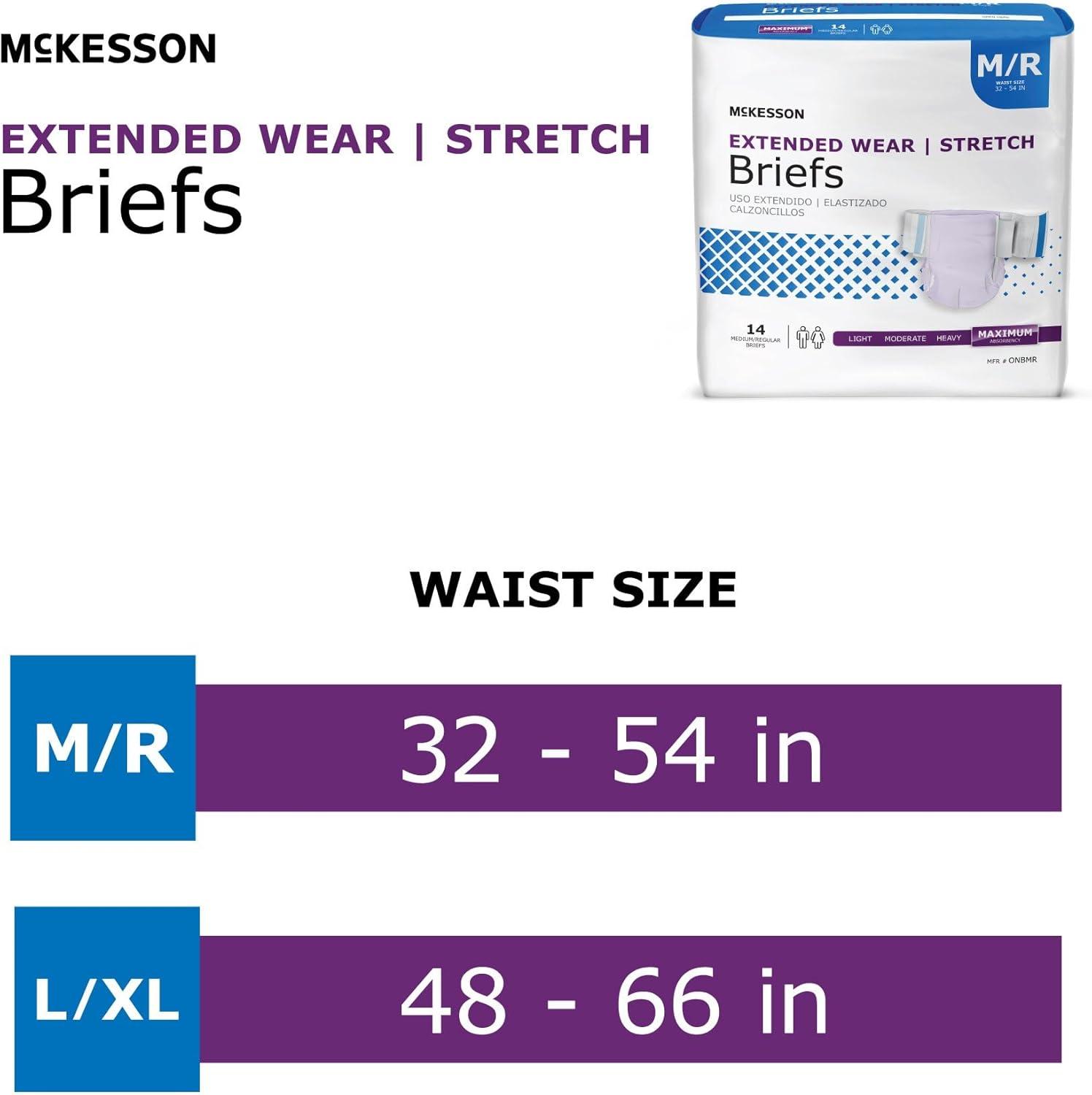 image:imageMcKesson Extended Wear Stretch Briefs 56 Count Size LXL 4866 in Overnight Adult Diapers with Tabs Maximum Absorbency Unisex Disposable Incontinence Briefs for Men and WomenLarge XLarge 56 Count