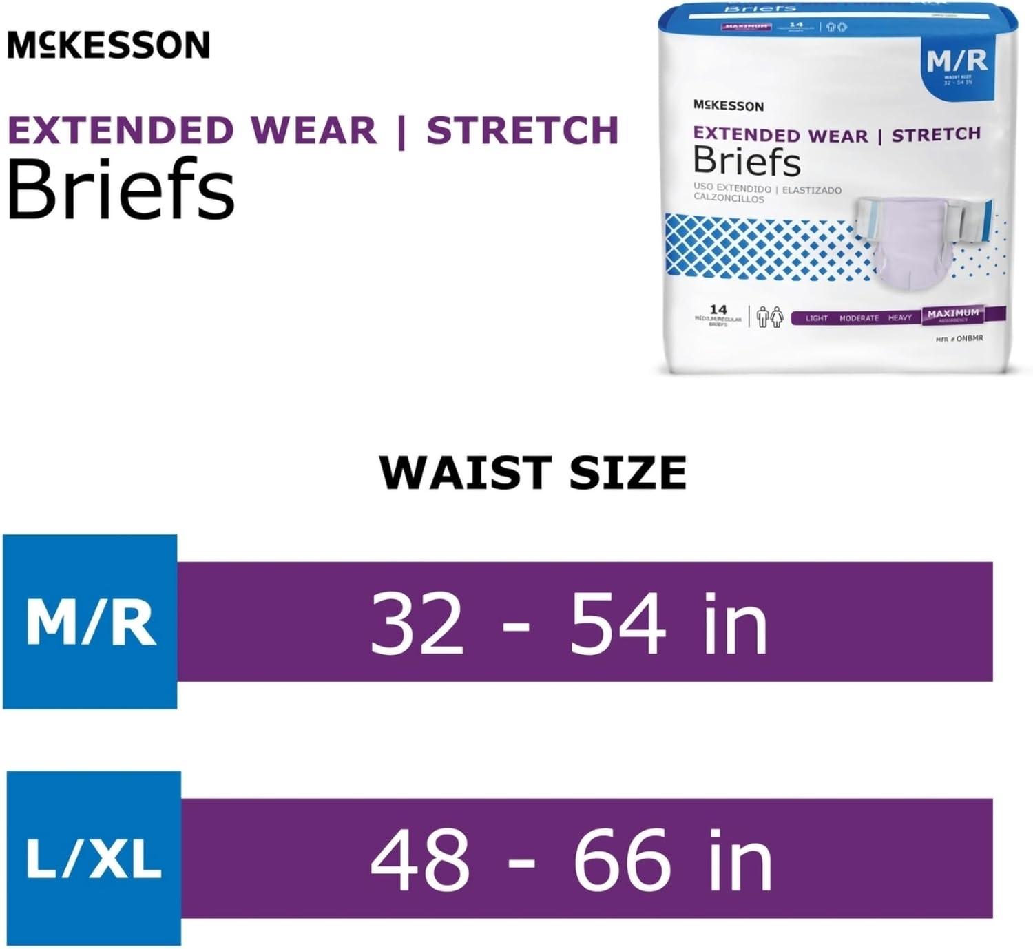 image:imageMcKesson Extended Wear Stretch Briefs 56 Count Size LXL 4866 in Overnight Adult Diapers with Tabs Maximum Absorbency Unisex Disposable Incontinence Briefs for Men and WomenMedium 14 Count